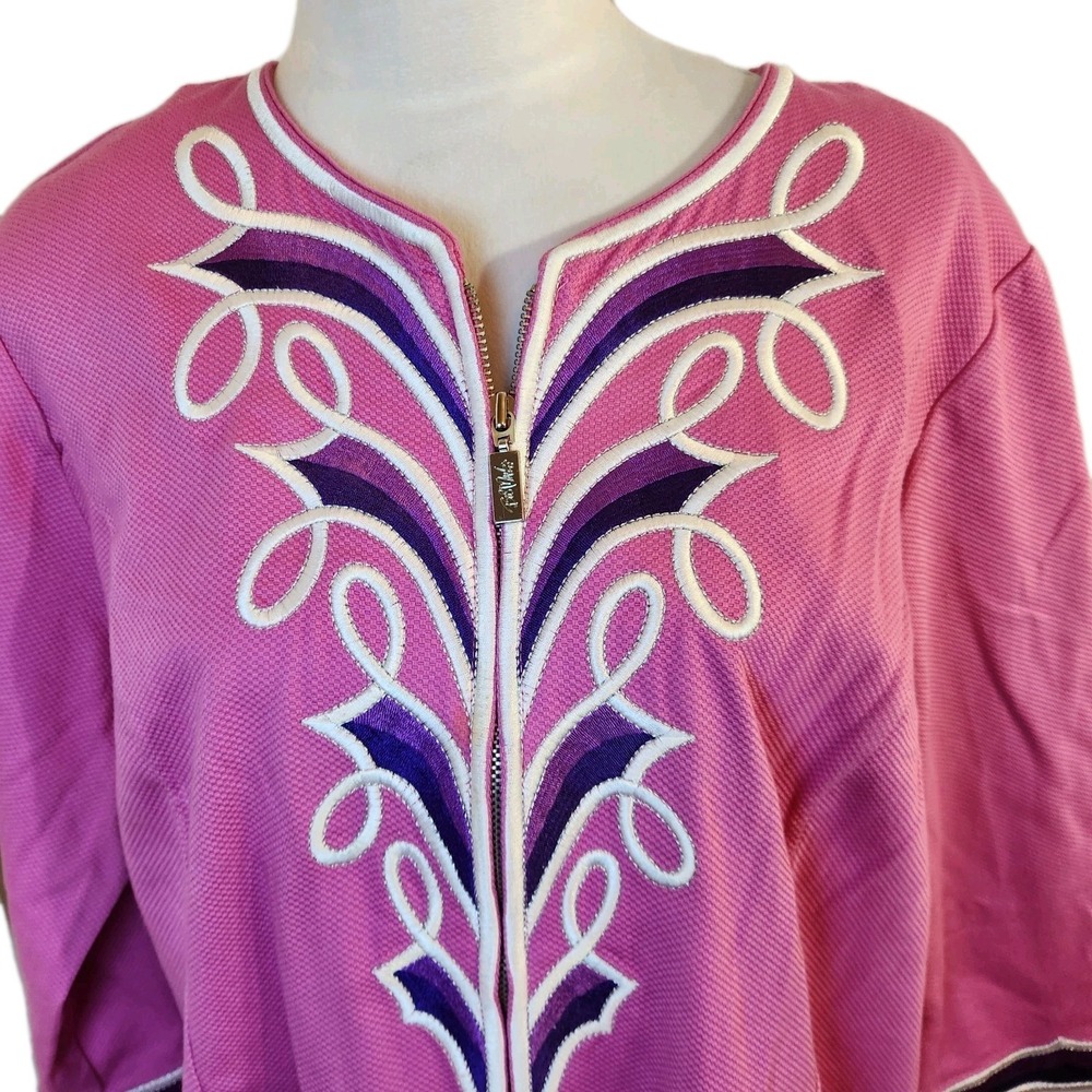 Bob Mackie Womens Zip Jacket Size 1X Pink Wearable Art Lightweight Office Blazer